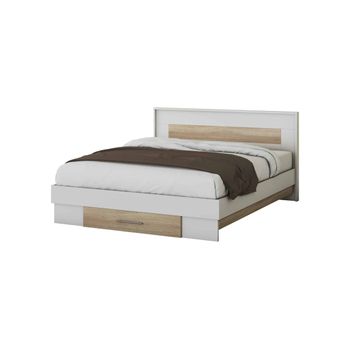 Pat beta cu saltea, alb/sonoma, 160x200 cm, suport saltea inclus