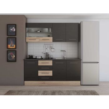 Set mobila bucatarie alfa - 180 cm, culoare wenge / sonoma