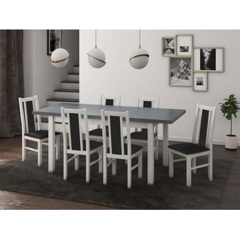 Set masa living Modena1 BG cu 6 scaune Boss14 B24Z, alb/grafit, extensibila 140/180 cm, lemn masiv/stofa/pal elefant.ro imagine 2022