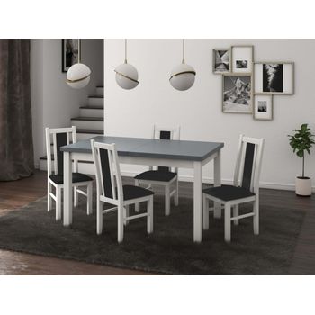 Set masa living Modena1 BG cu 4 scaune Boss14 B24Z, alb/grafit, extensibila 140/180 cm, lemn masiv/stofa/pal elefant.ro imagine 2022