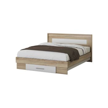 Pat beta, sonoma/alb, 140x200 cm, suport saltea inclus