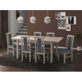 Set masa living modena1 s cu 6 scaune boss7 s11, sonoma, extensibila 140/180 cm, lemn masiv/stofa/pal