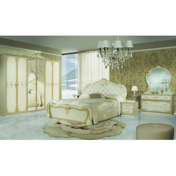 Dormitor tolouse, bej, pat 160x200 cm, dulap cu 6 usi culisante, 2 noptiere, comoda