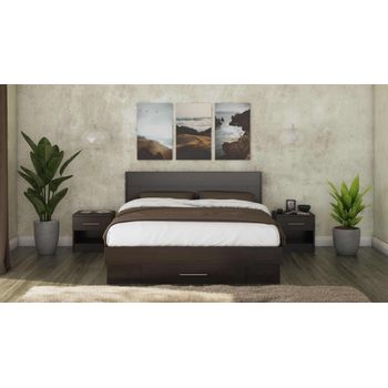 Pat beta cu noptiere, wenge, 160x200 cm, suport saltea inclus
