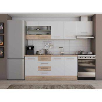 Set mobila bucatarie alfa - 240 cm, culoare alb / sonoma