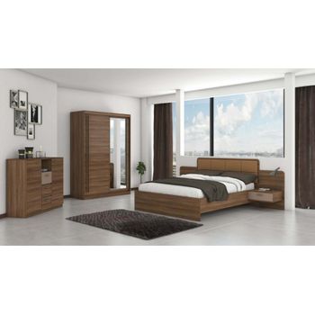 Set Dormitor Effect, Nuc, Dulap 150 cm, Pat 160x200 cm, 2 noptiere, comoda