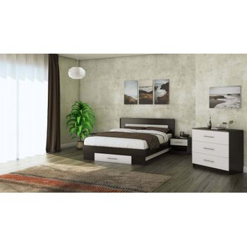 Set mobila dormitor beta, wenge/alb, pat 160x200 cm, noptiera, comoda