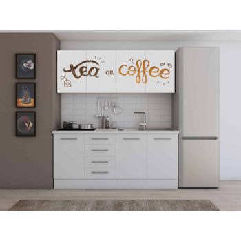 Set bucatarie alfa cu print, 180 cm, alb/ceai