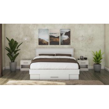 Pat beta cu saltea si noptiere, alb, 160x200 cm, suport saltea inclus