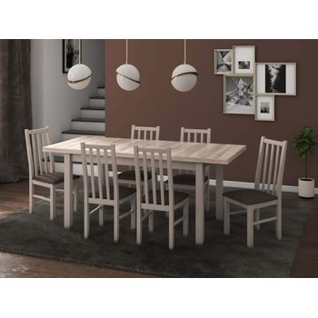 Set masa living Modena1 S cu 6 scaune Boss10 S6, sonoma, extensibila 140/180 cm, lemn masiv/stofa/pal