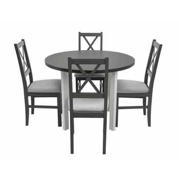 Set masa living poli2 bialy/grafit cu 4 scaune nilo10 grafit 16x, lemn masiv/stofa/pal