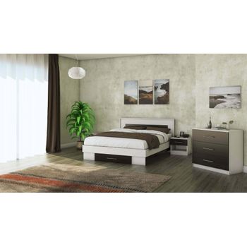 Set mobila dormitor beta, alb/wenge, pat 160x200 cm, noptiera, comoda