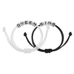 Set 2 bratari cuplu, king si queen, piele ecologica, negru/alb fotografia produsului
