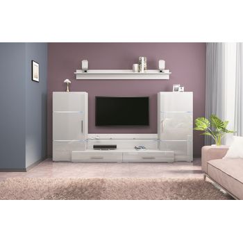 Set living, domino, 280x45x140cm, mdf alb lucios