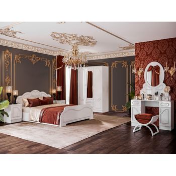 Set dormitor garmonia mdf, cu dulap, comoda toaleta, pat si noptiere, alb