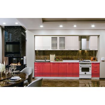 Set bucatarie, val mdf 2.6m, 260x60x200cm, alb/rosu