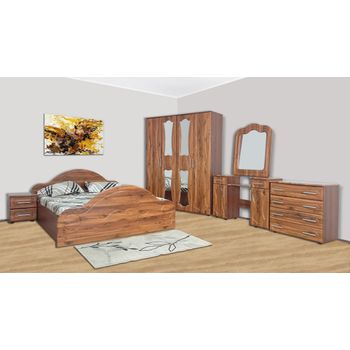 Set dormitor dany, cu dulap 4 usi, comoda, pat si noptiere, mdf nuc