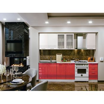 Set bucatarie, val mdf 2m, 200x60x200cm, alb/rosu