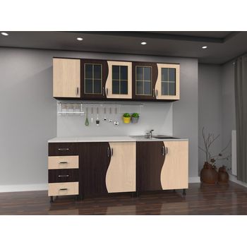 Set bucatarie cip s, 200x60x200cm, wenge/mesteacan