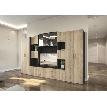 Set living fabiana, 300x44x201cm, sonoma + wenge