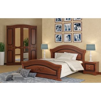 Set dormitor venera lux, cu dulap 4 usi, comoda, pat si noptiere, mdf nuc patinat