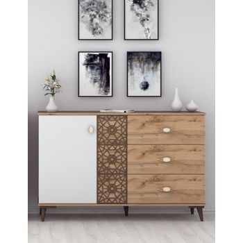 Comoda alma, 139x44x91cm, stejar wotan/alb