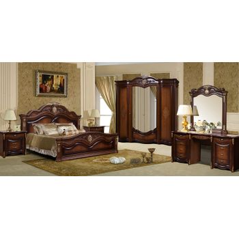 Set dormitor julia 4s, cu dulap 4 usi, comoda machiaj, pat, nuc