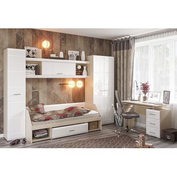 Set dormitor tineret, simba 1, 314x58x200, alb