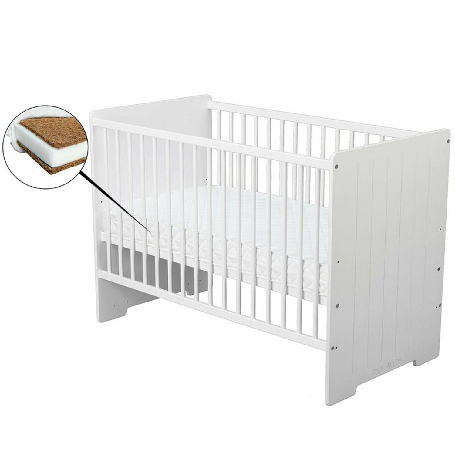 BabyNeeds - Patut din lemn Skandy Stripe 120x60 cm, Alb + Saltea 12 cm fotografia produsului