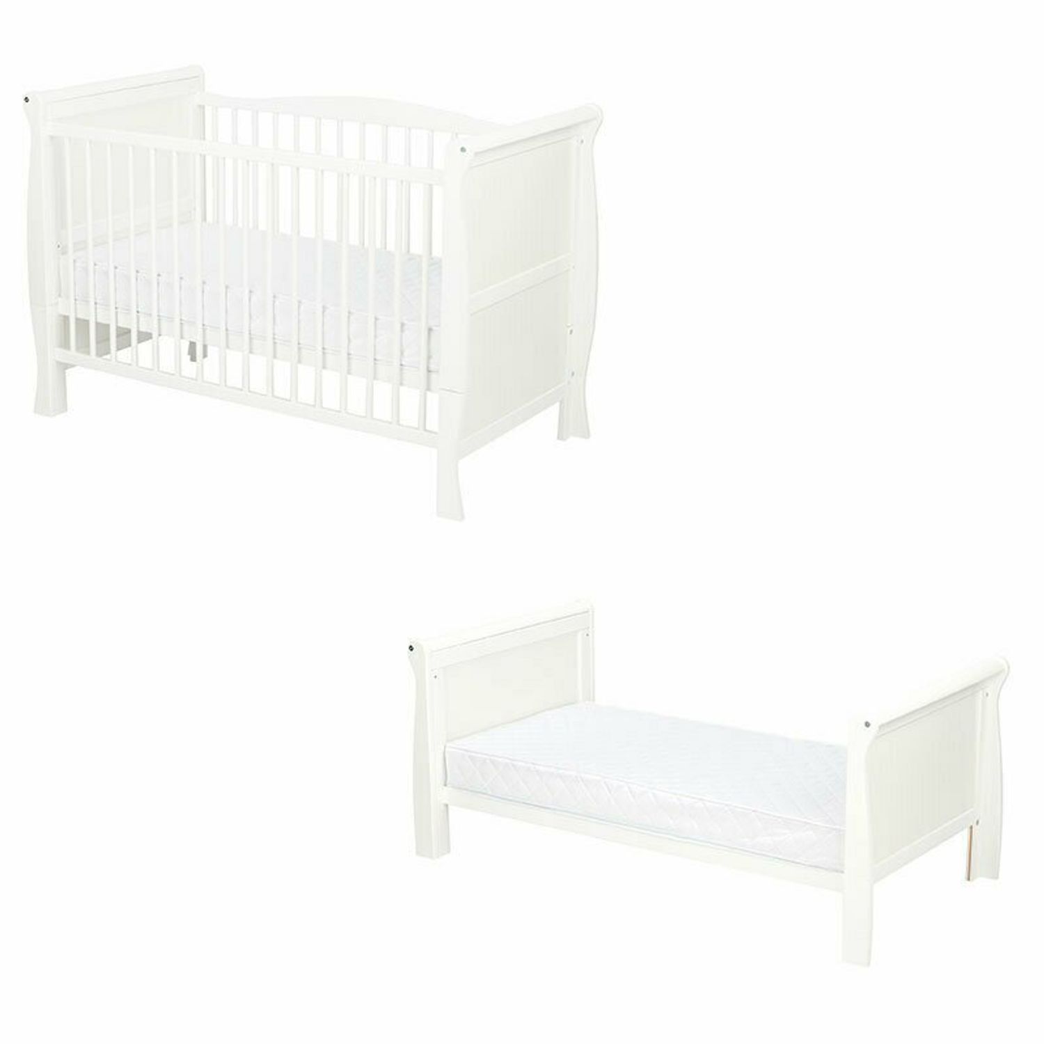 Qmini - Patut din lemn Julia Lux 120x60 cm, multifunctional, Alb + Saltea 8 cm fotografia produsului