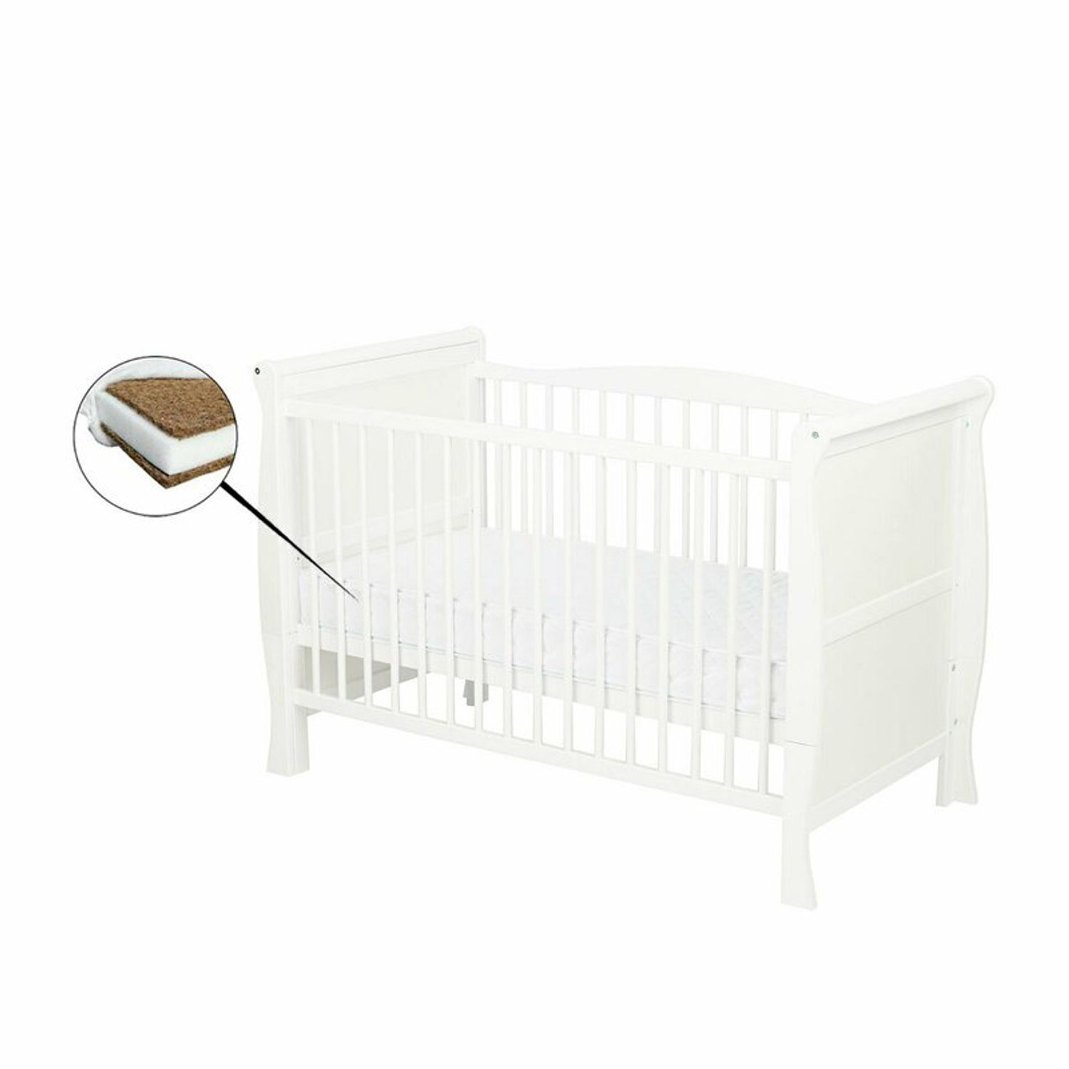 Qmini - Patut din lemn Julia Lux 120x60 cm, multifunctional, Alb + Saltea 8 cm fotografia produsului View 2 L