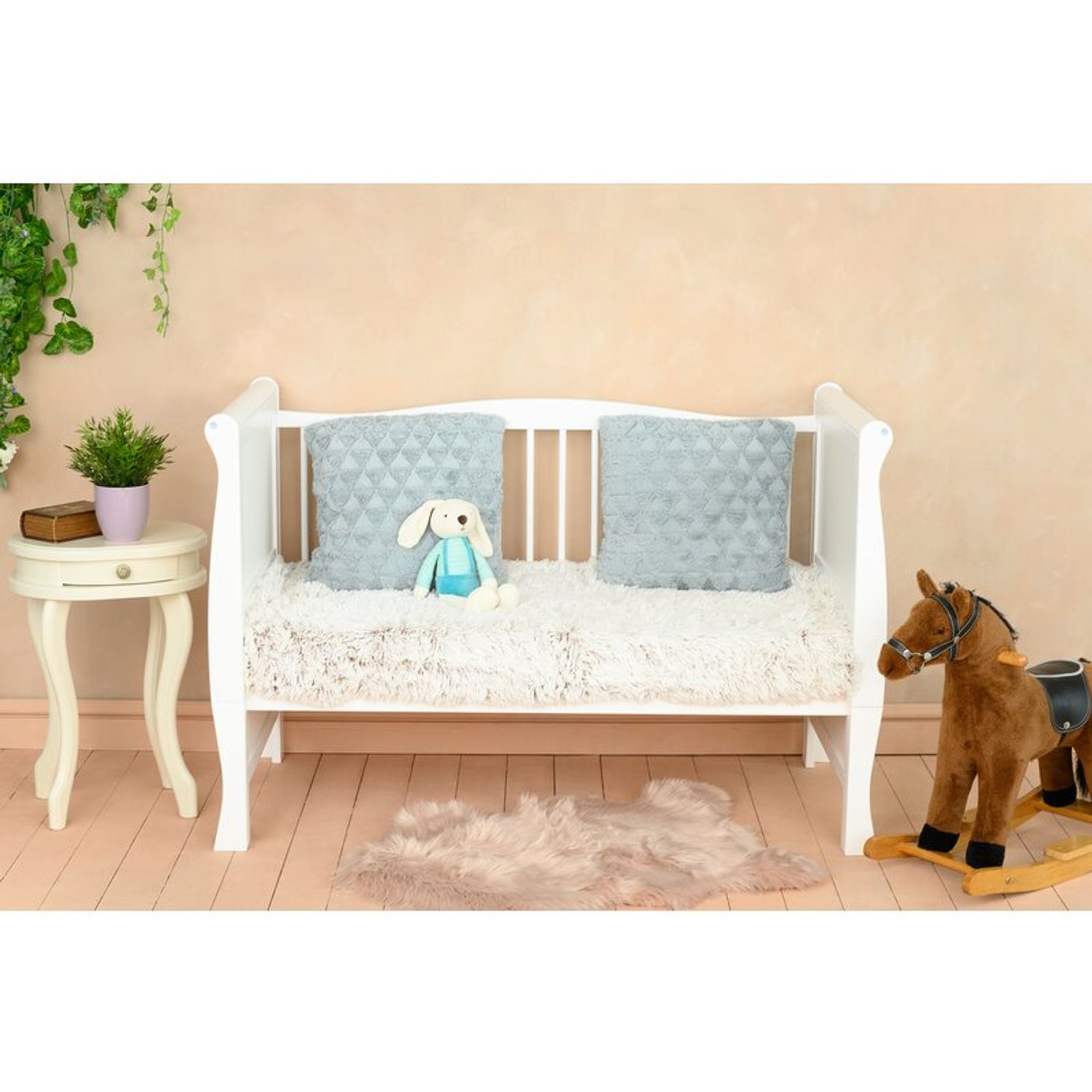 Qmini - Patut din lemn Julia Lux 120x60 cm, multifunctional, Alb + Saltea 8 cm fotografia produsului View 5 L