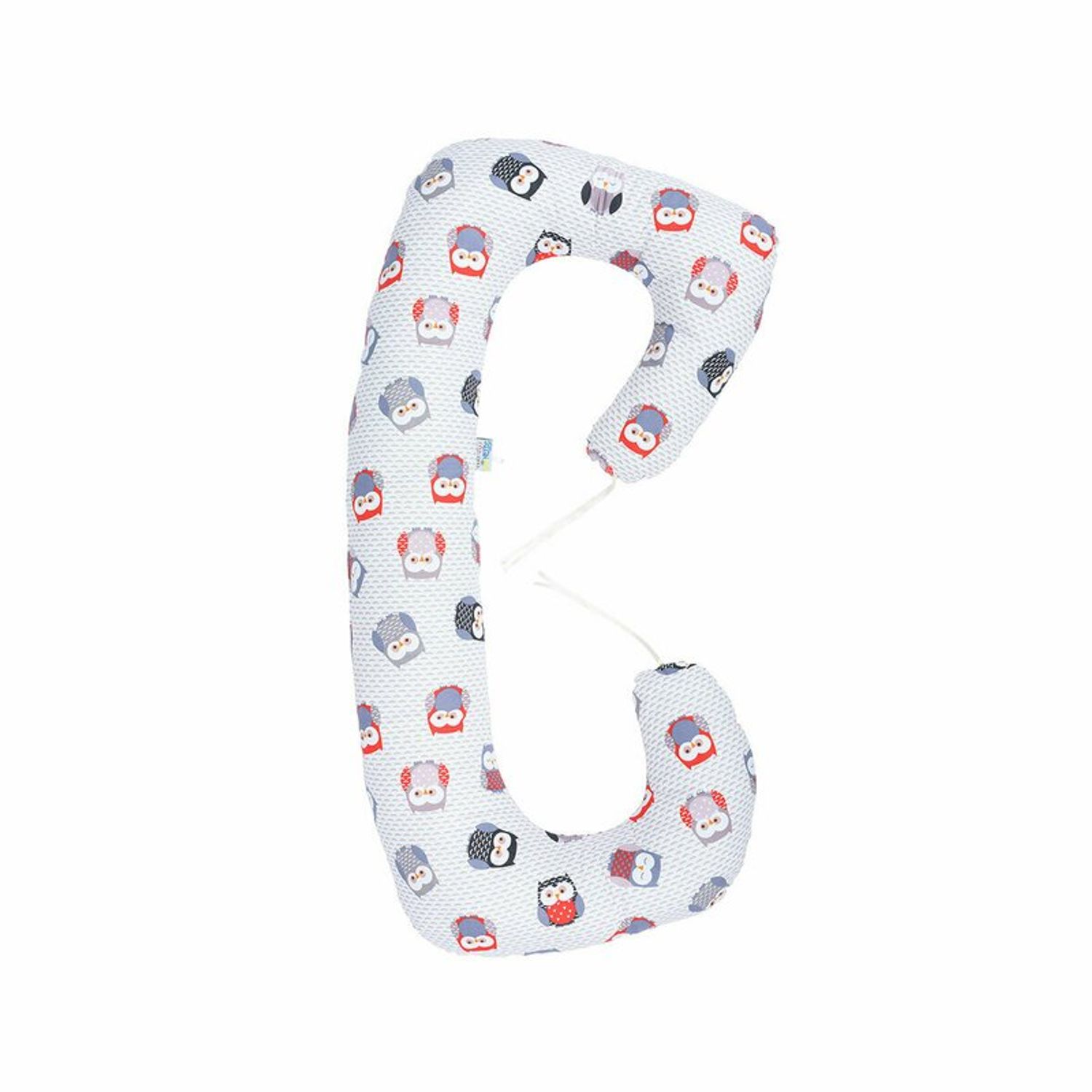 BabyNeeds - Perna 3 in 1 pentru gravide si bebelusi Soft, Cu husa din bumbac, Bufnite, Gri-rosu fotografia produsului
