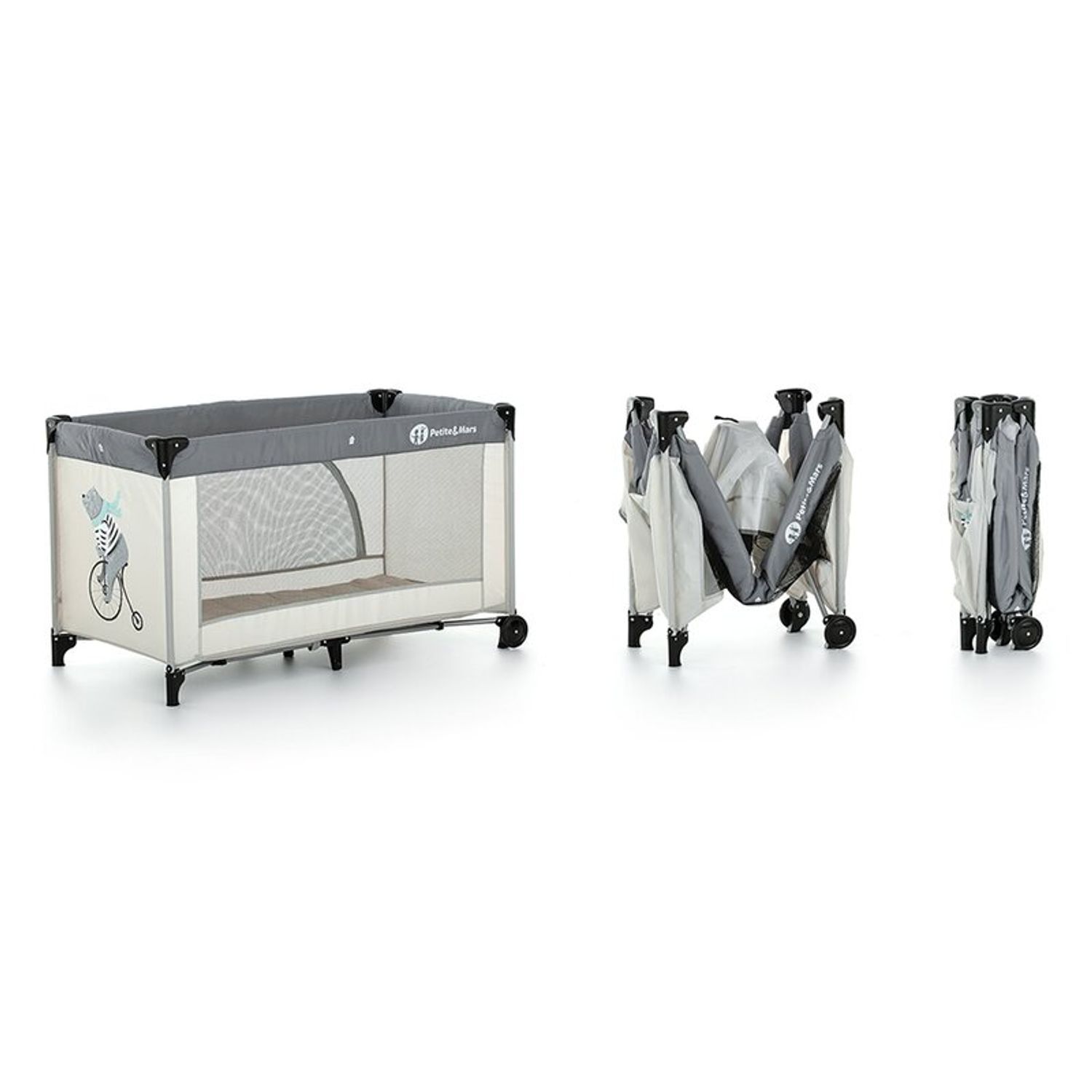 Petite&Mars - Patut pliant Nyja Teddy Biker, Grey fotografia produsului View 5 L