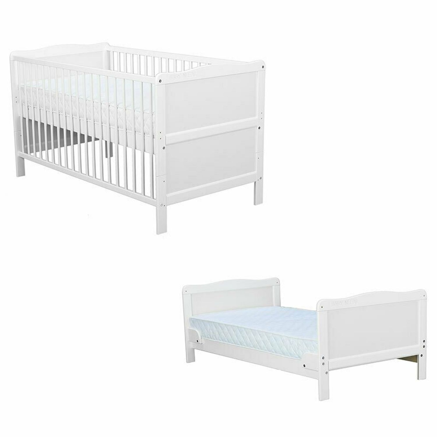 BabyNeeds - Patut din lemn Nadia 140x70 cm, transformabil, Alb fotografia produsului