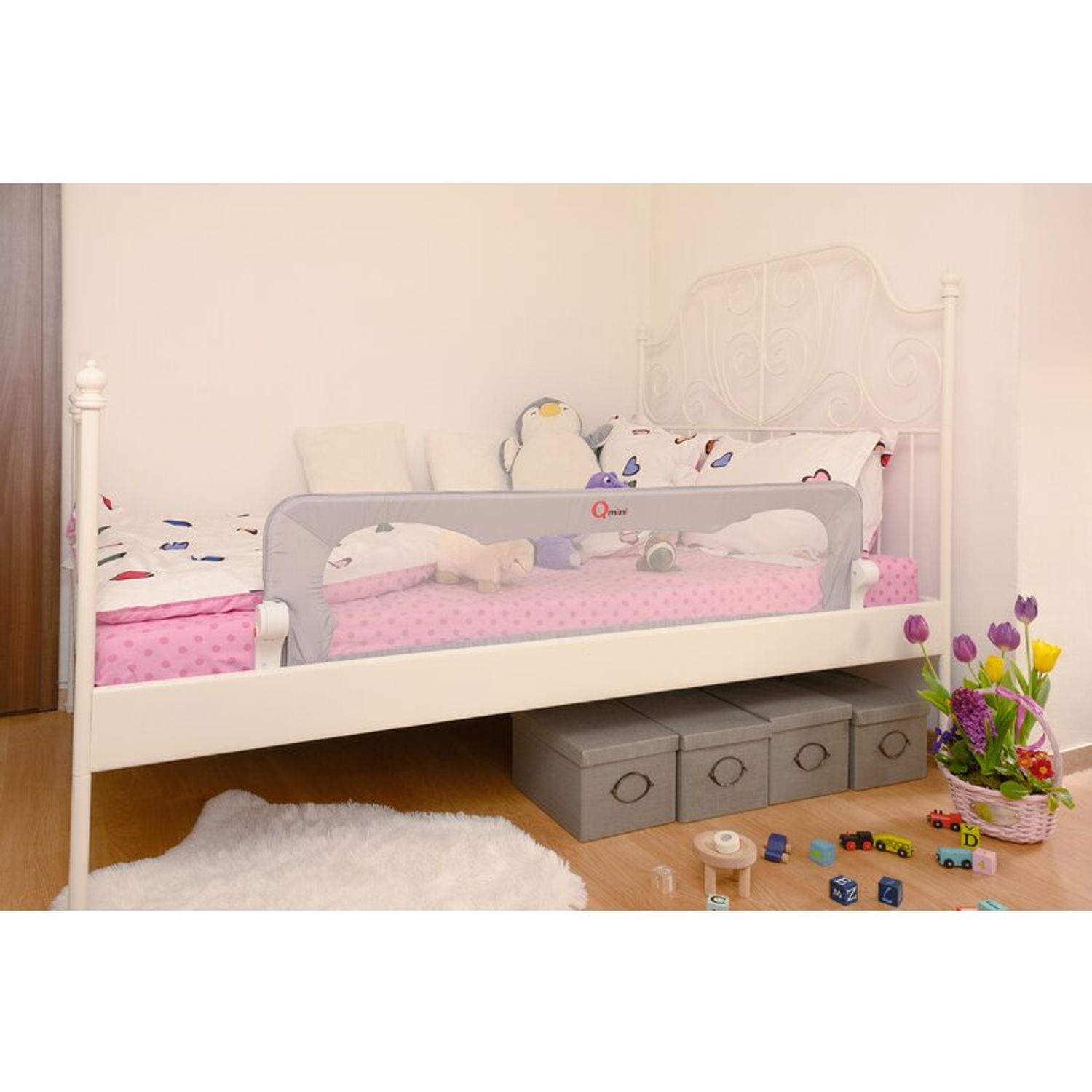 Qmini - Bariera de pat 150 x 42 cm, Rhea, Grey fotografia produsului View 7 L
