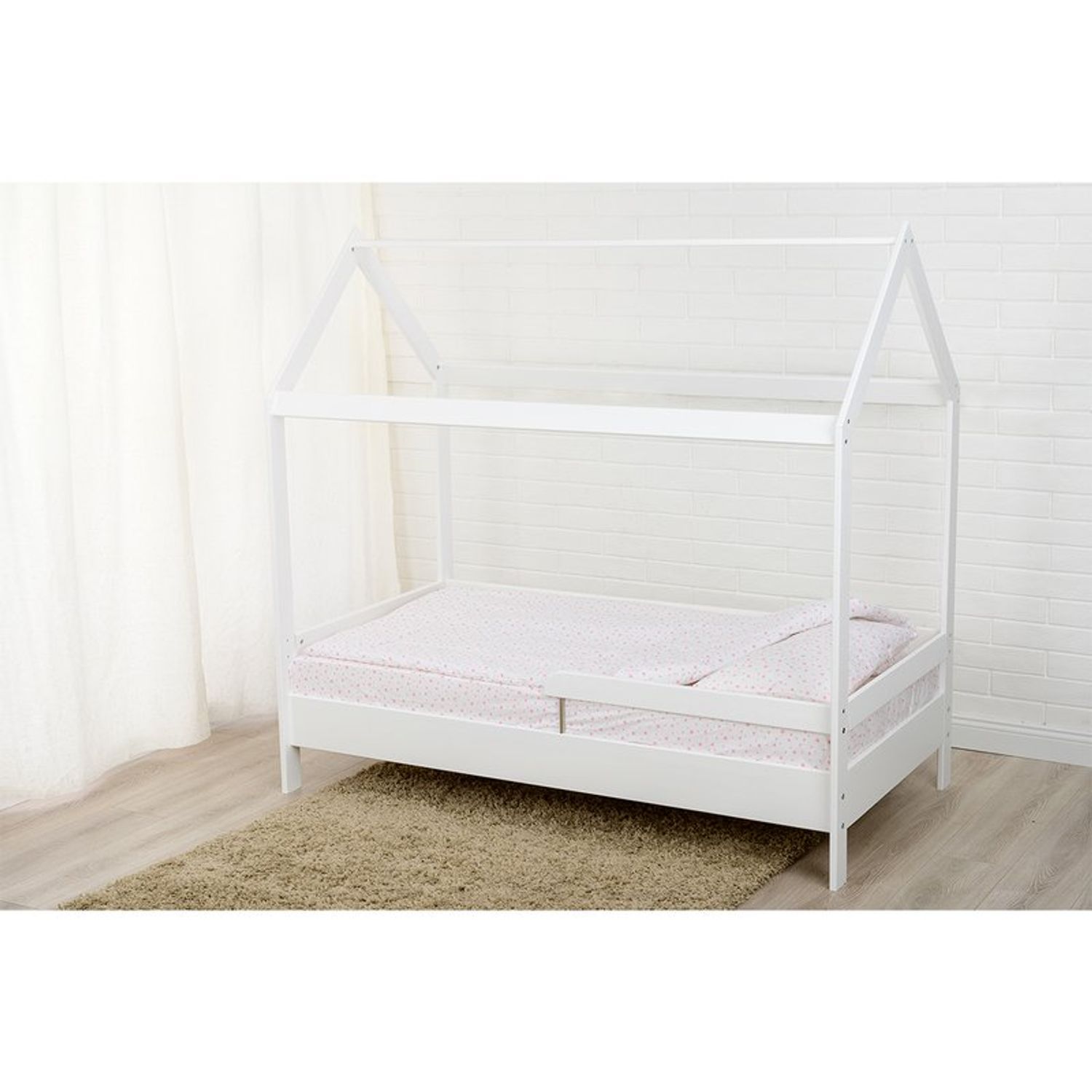 BabyNeeds - Patut din lemn Casuta 160x80 cm, Alb fotografia produsului View 4 L