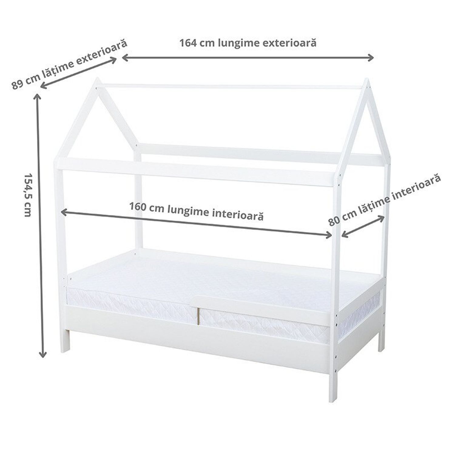 BabyNeeds - Patut din lemn Casuta 160x80 cm, Alb fotografia produsului View 3 L