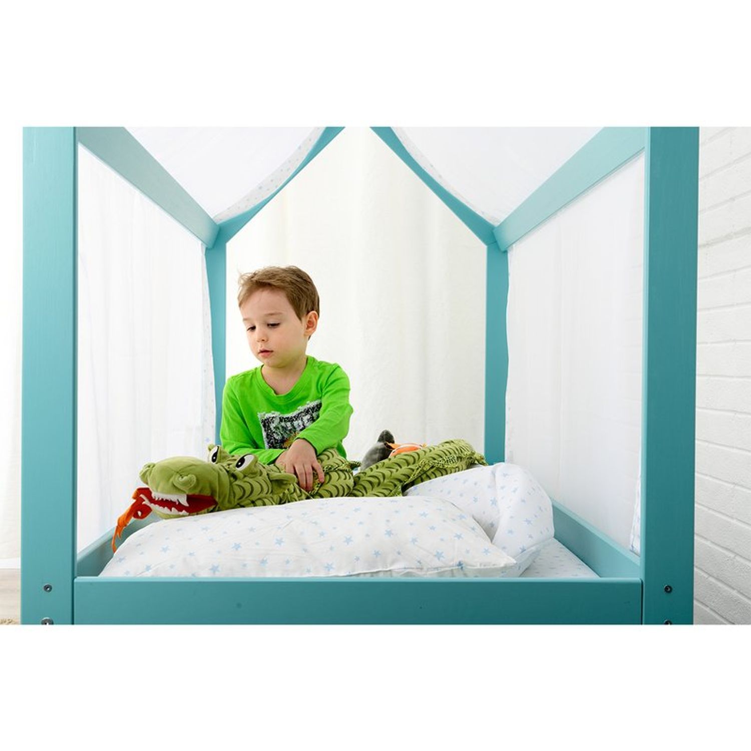BabyNeeds - Patut din lemn Casuta 160x80 cm, Alb fotografia produsului View 8 L