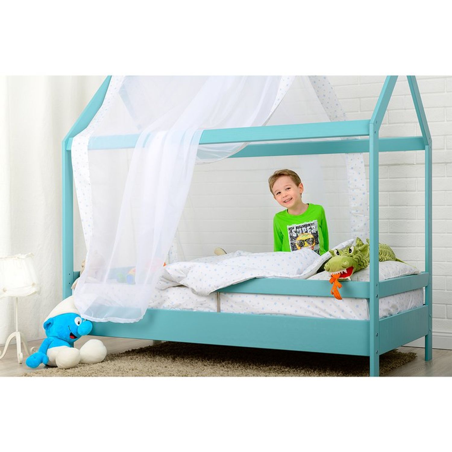 BabyNeeds - Patut din lemn Casuta 160x80 cm, Alb fotografia produsului View 5 L