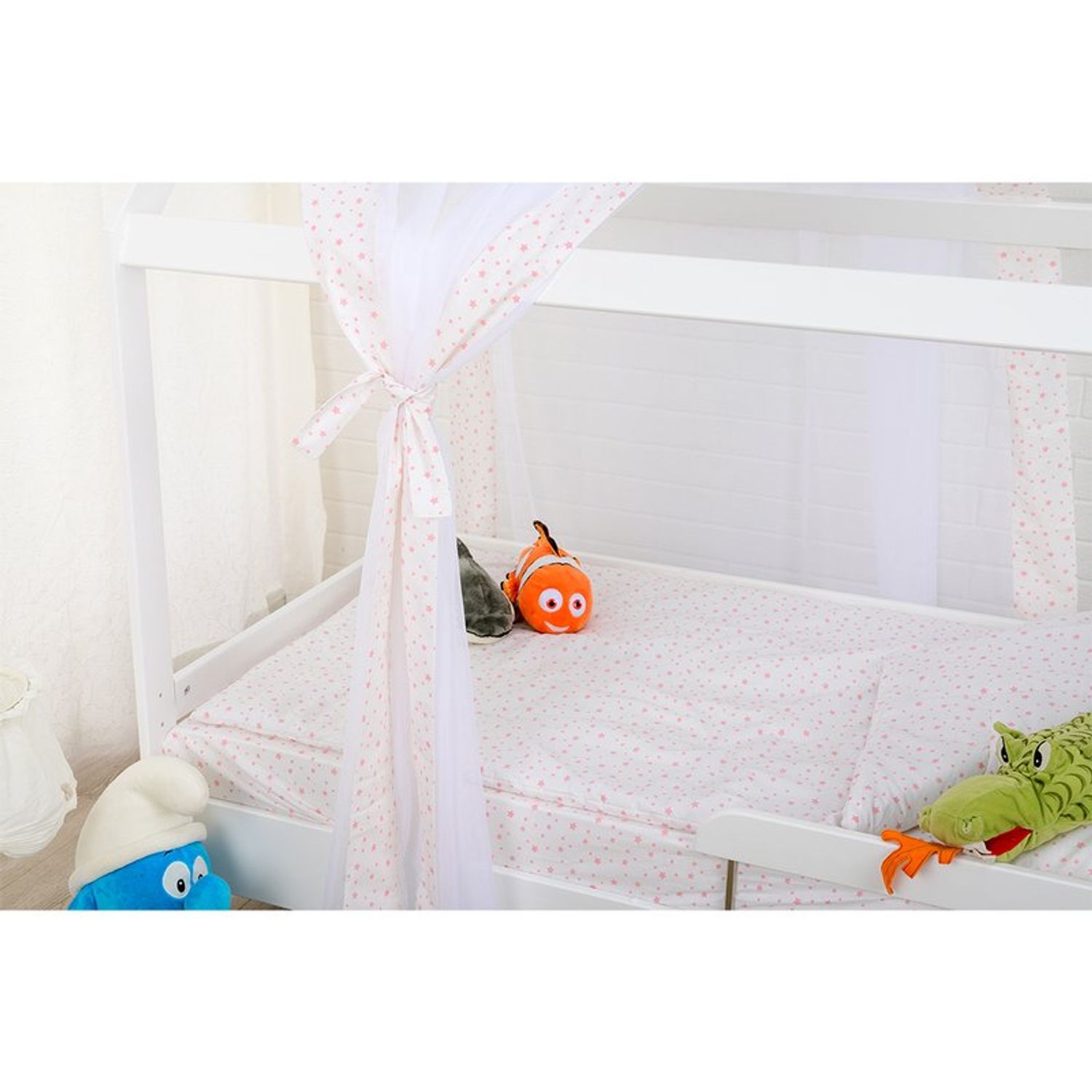 BabyNeeds - Patut din lemn Casuta 160x80 cm, Alb fotografia produsului View 12 L
