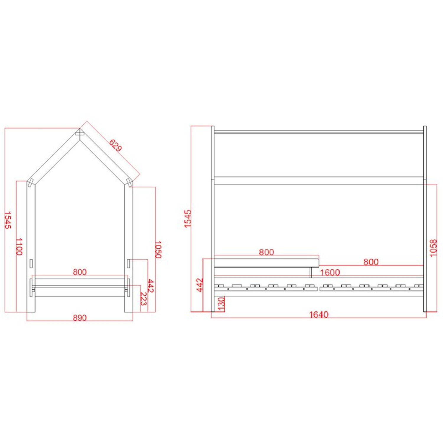 BabyNeeds - Patut din lemn Casuta 160x80 cm, Alb fotografia produsului View 2 L