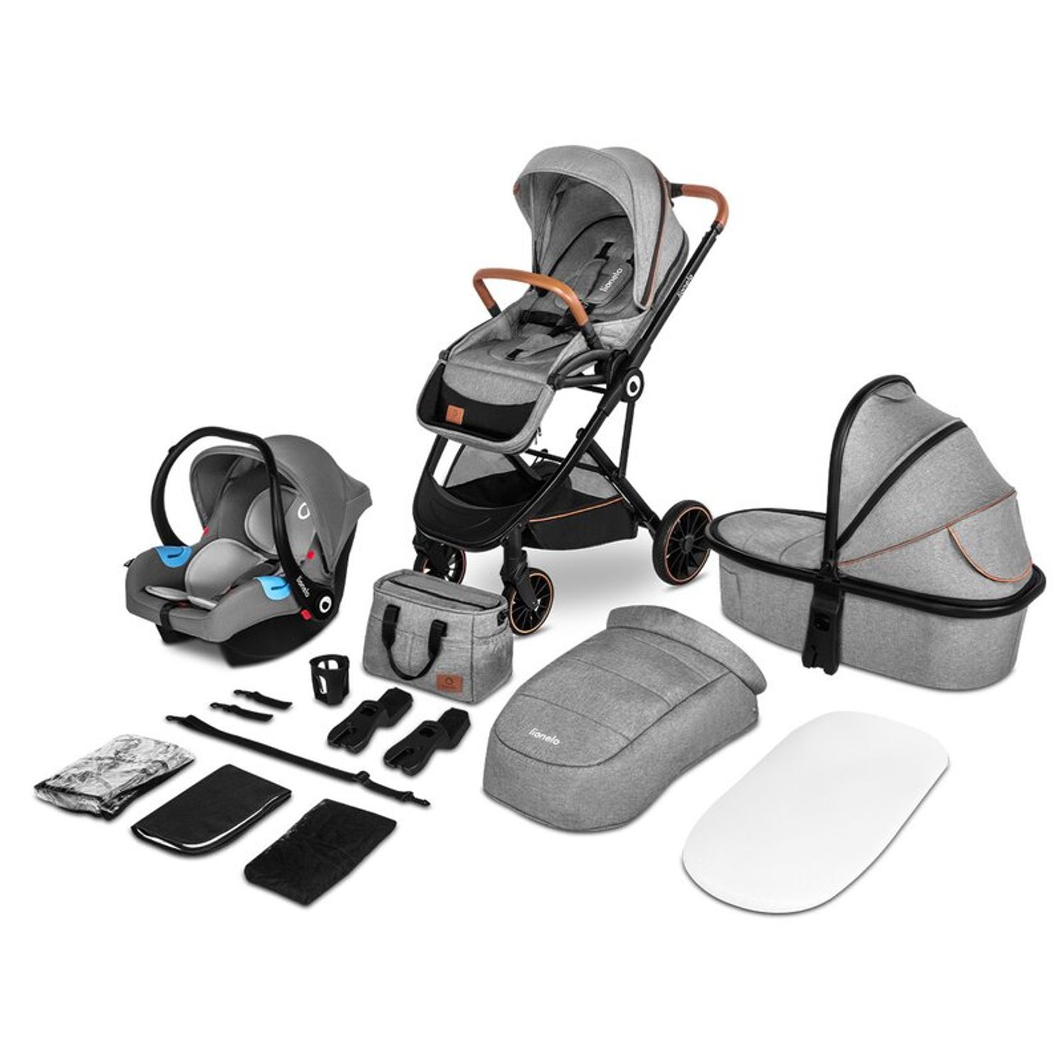 Lionelo - Carucior 3 in 1 Riya Stone, Cadru din aluminiu, Cu sezut reversibil, din Aluminiu, Poliester, Gri fotografia produsului