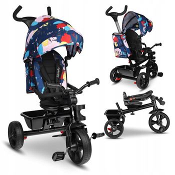 Lionelo - tricicleta haari blue navy suport picioare, control al directiei, scaun reversibil, 360 grade, pliabila