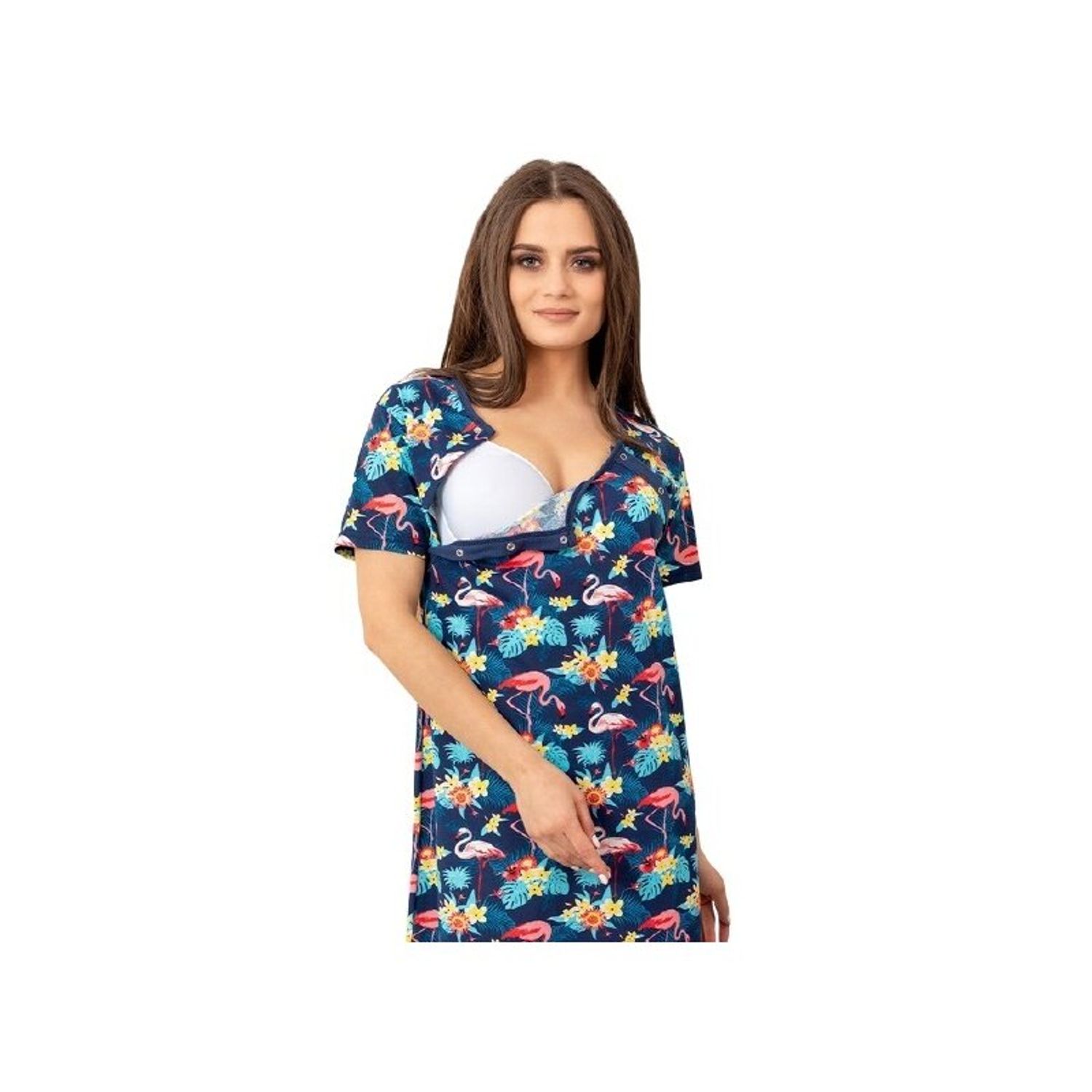 Qmini - Camasa de alaptat, M, Din bumbac, Cu capse oblice, Flamingos fotografia produsului View 2 L