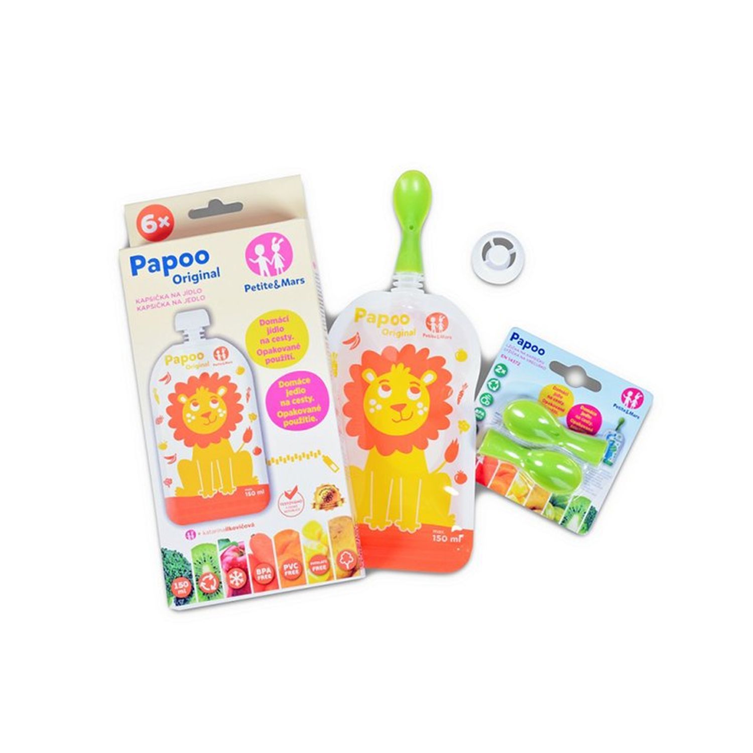 Petite&Mars - Set 6 pungi reutilizabile pentru hranire cu leuti Papoo Portocaliu fotografia produsului View 5 L