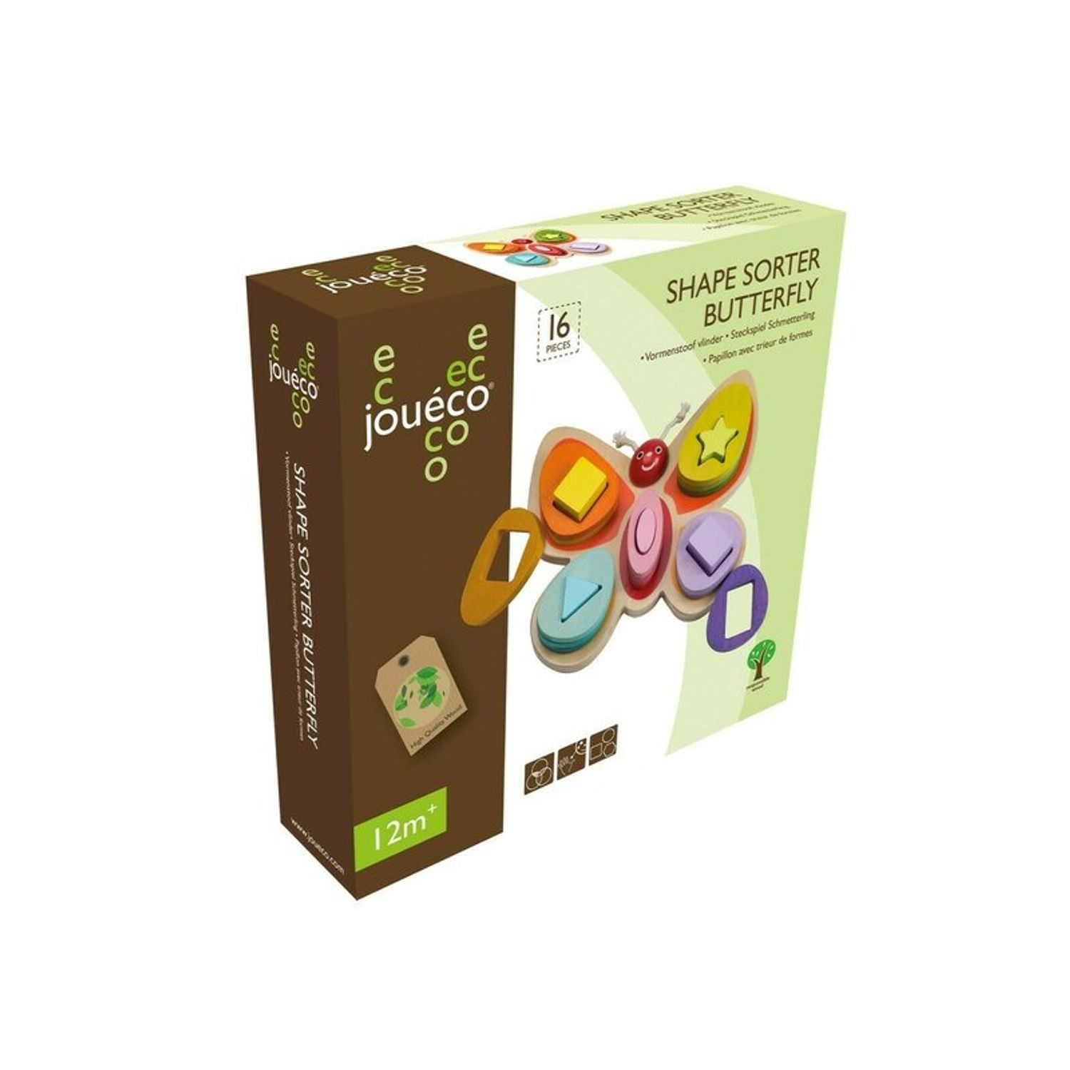 Joueco - Jucarie din lemn pentru sortare Fluture, 16 piese fotografia produsului View 3 L