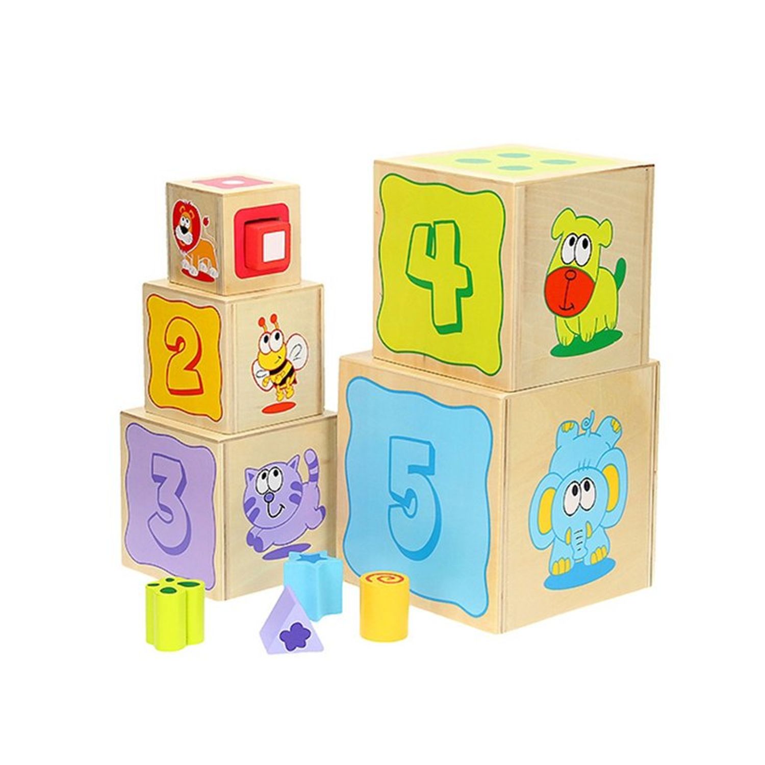 Joueco- Jucarie din lemn Cuburi cu sortator de forme, 10 piese fotografia produsului View 2 L