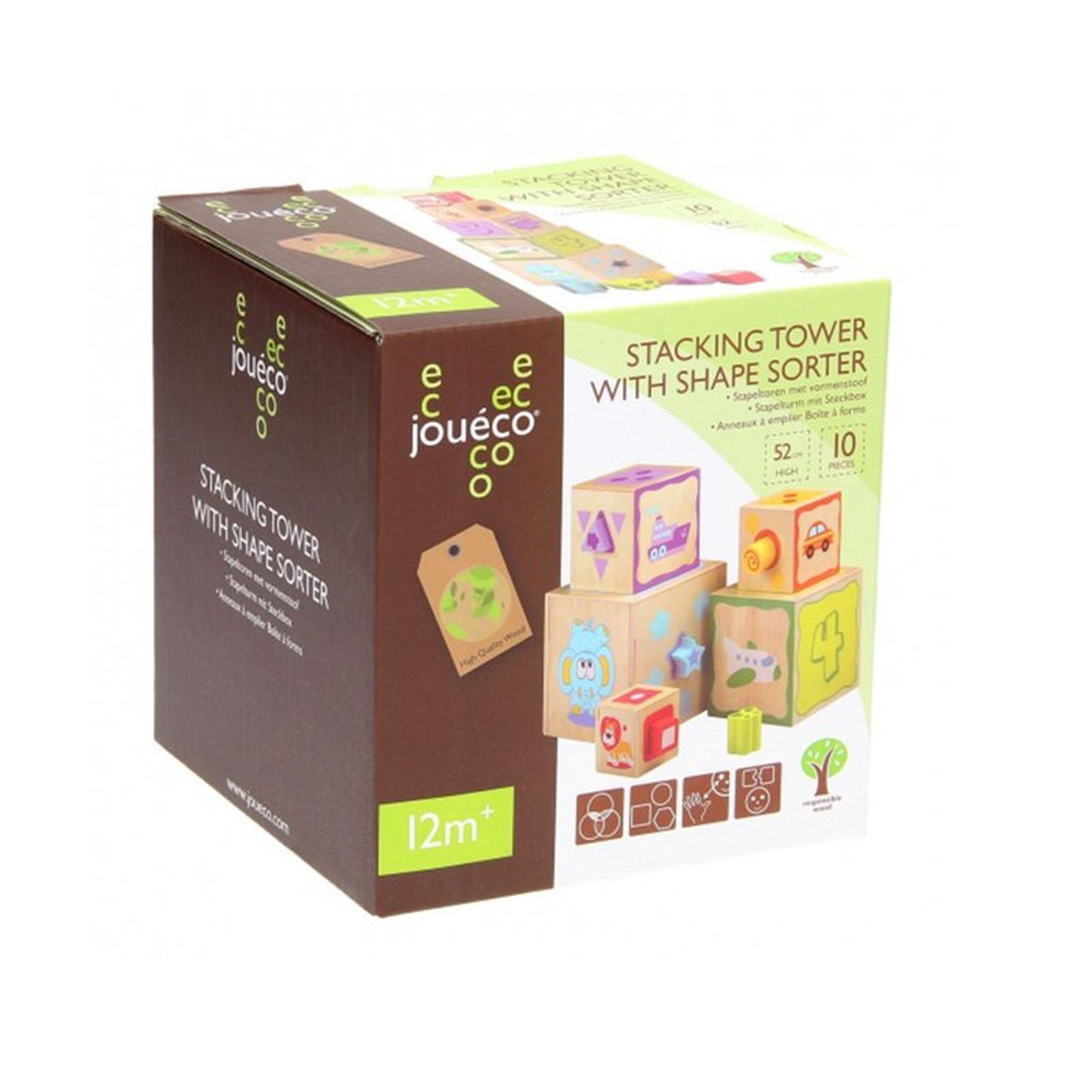 Joueco- Jucarie din lemn Cuburi cu sortator de forme, 10 piese fotografia produsului View 4 L