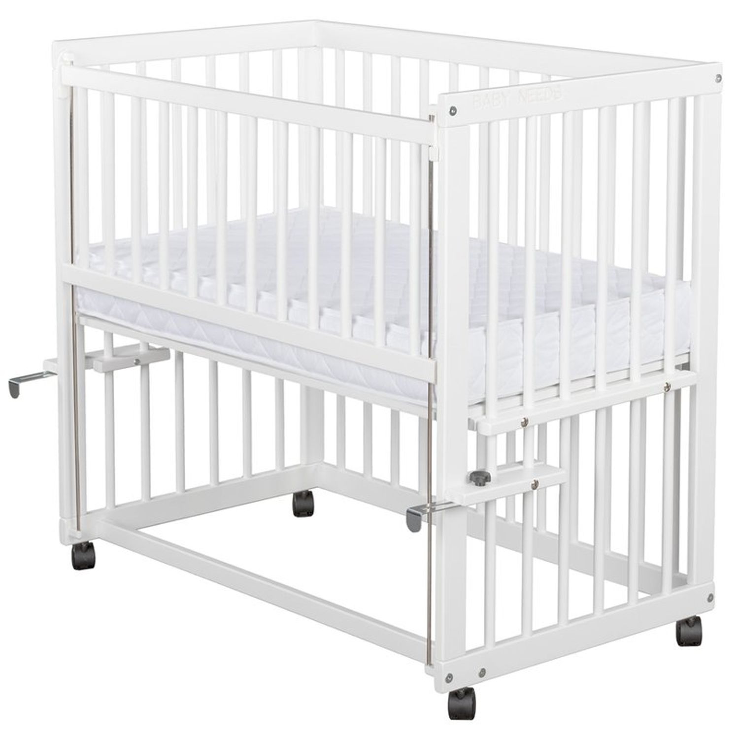 BabyNeeds - Patut evolutiv Dalia, cu roti, 90x50 cm, Alb fotografia produsului
